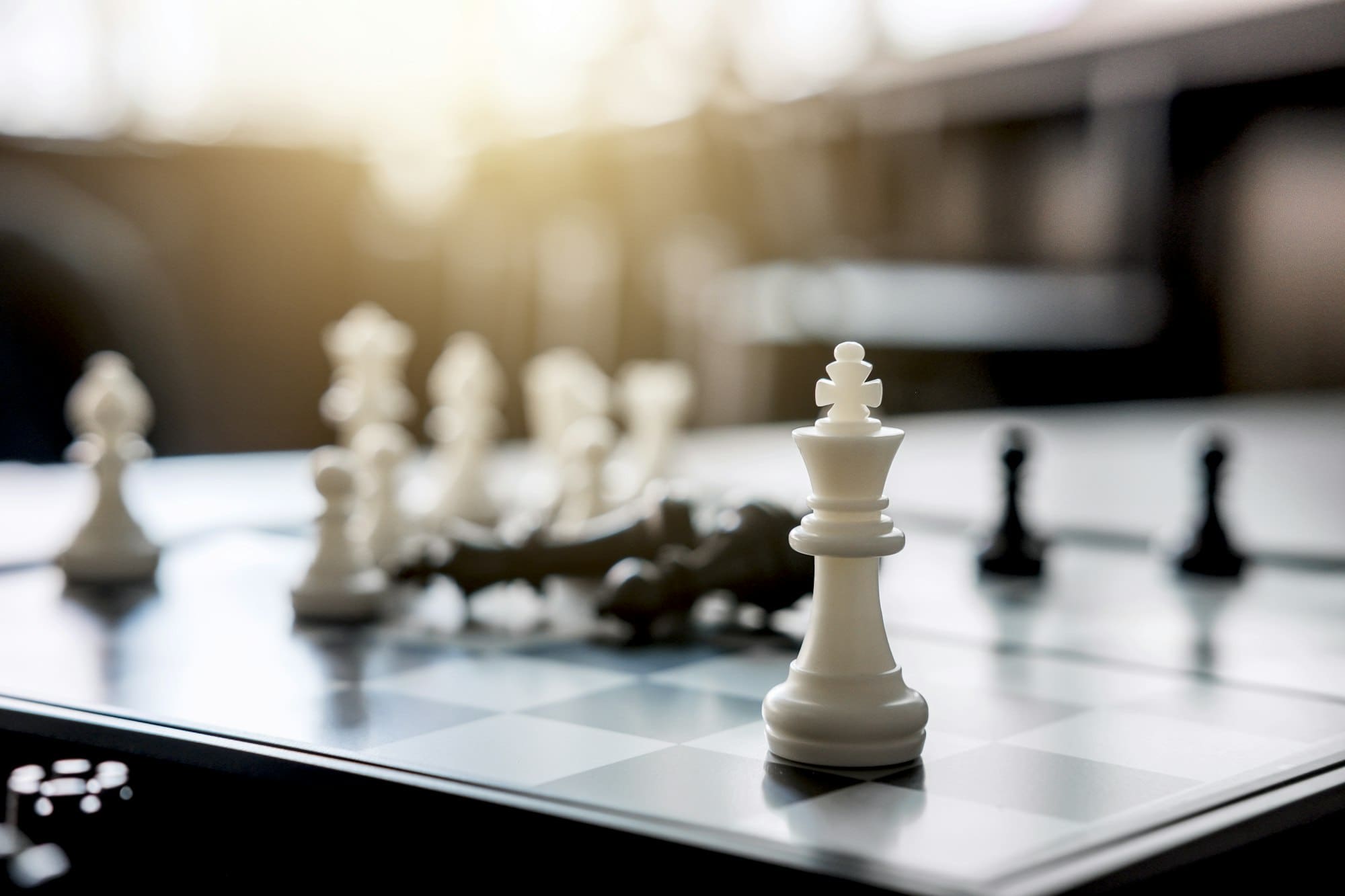 Chess leadership and success concept, chess save the strategy and king on chess board